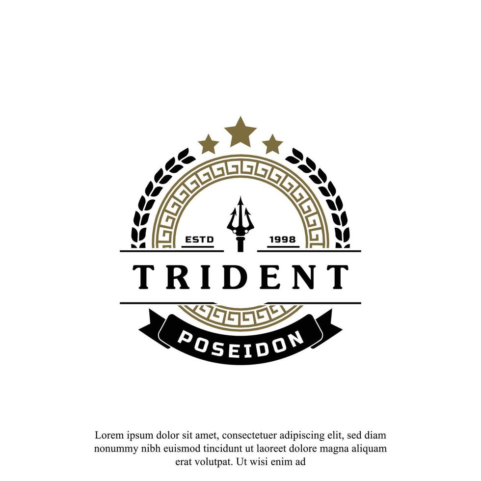 klassieke vintage drietand neptunus god poseidon triton koning speer logo pictogram ontwerpsjabloon vector