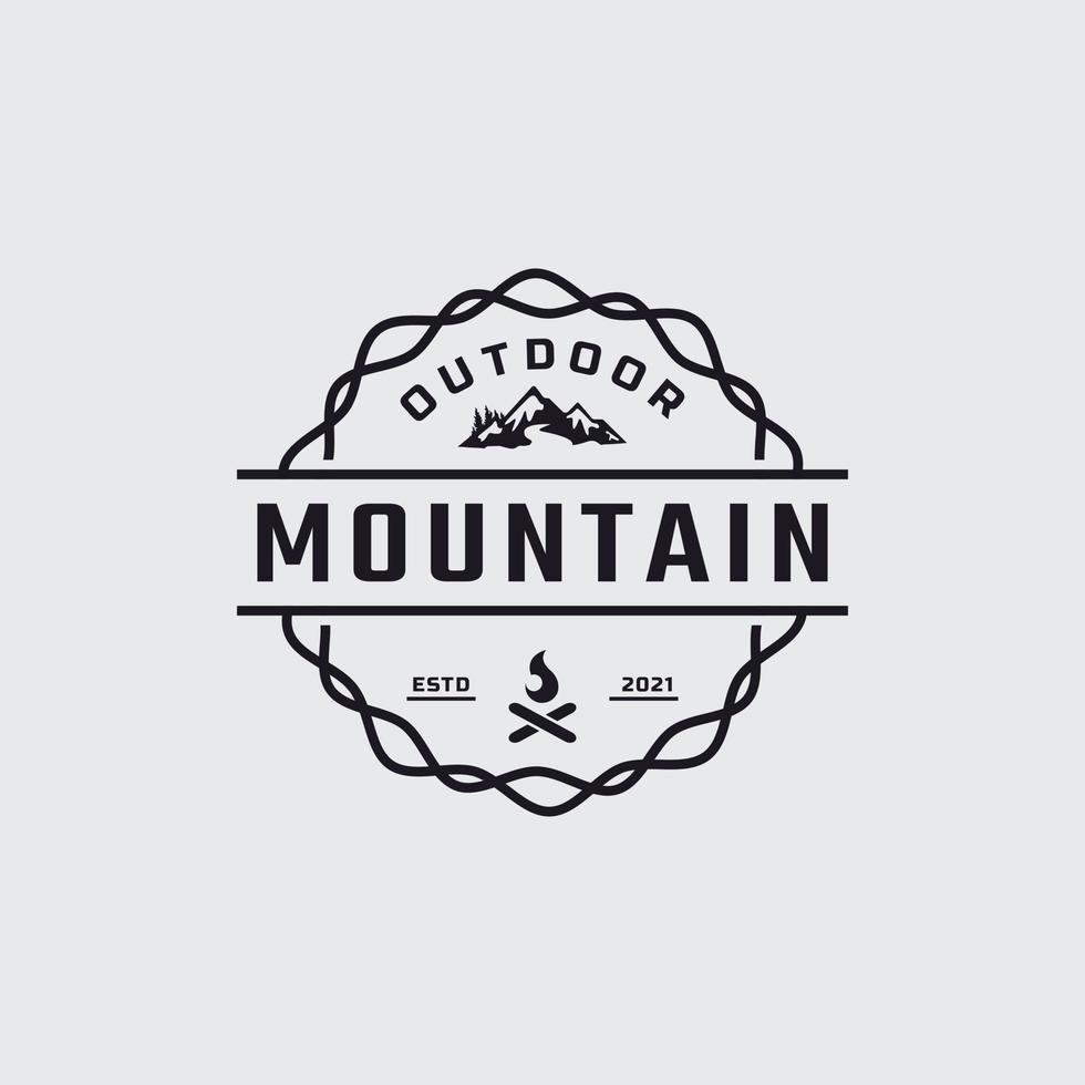 vintage klassieke embleem badge ijs sneeuw rotsachtige berg symbool. kreek rivier berg piek heuvel natuur landschap uitzicht logo ontwerp inspiratie vector