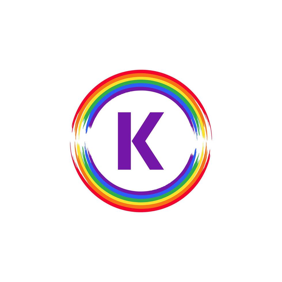 letter k binnen circulaire gekleurd in regenboog kleur vlag borstel logo ontwerp inspiratie voor lgbt concept vector