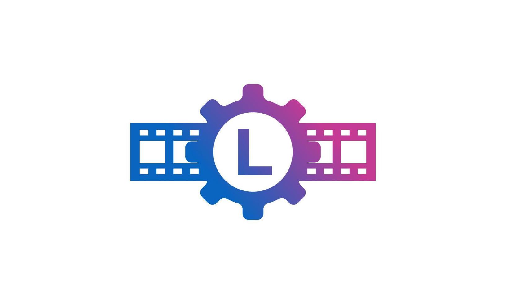 beginletter l versnelling tandwiel met reel strepen filmstrip voor film film bioscoop productie studio logo inspiratie vector