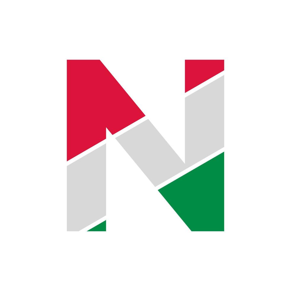 eerste letter n papieruitsparing met Italiaanse vlag kleur logo ontwerpsjabloon vector