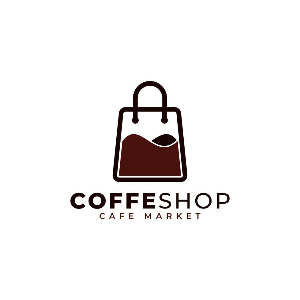 coffeeshop logo ontwerp. boodschappentas gecombineerd met koffie pictogram vectorillustratie vector