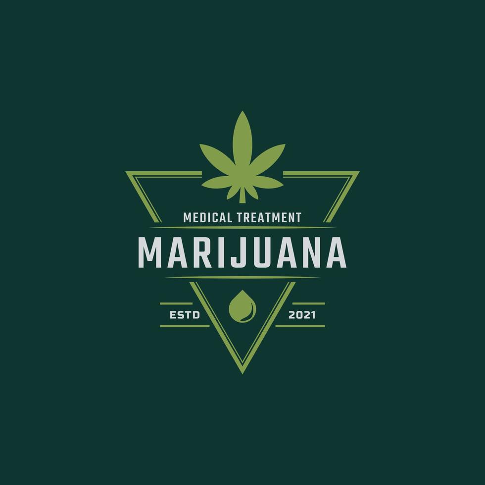 klassieke vintage retro label badge voor marihuana cannabis hennep pot blad thc cbd gezondheid en medische therapie logo ontwerp inspiratie vector