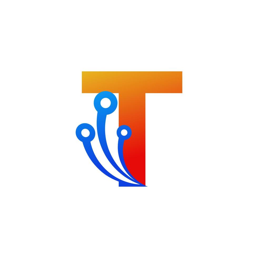 beginletter t technologie logo ontwerpsjabloon element vector