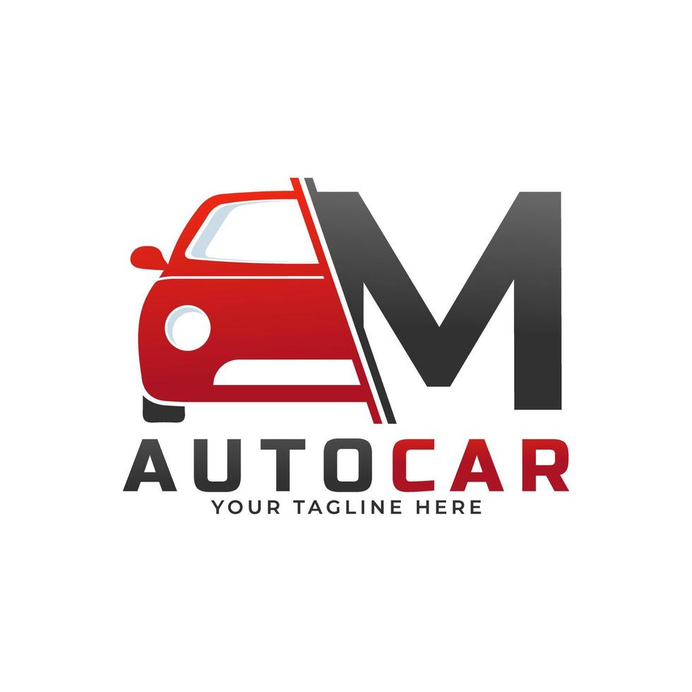 letter m met auto-onderhoudsvector. concept automotive logo-ontwerp van sportwagen. vector