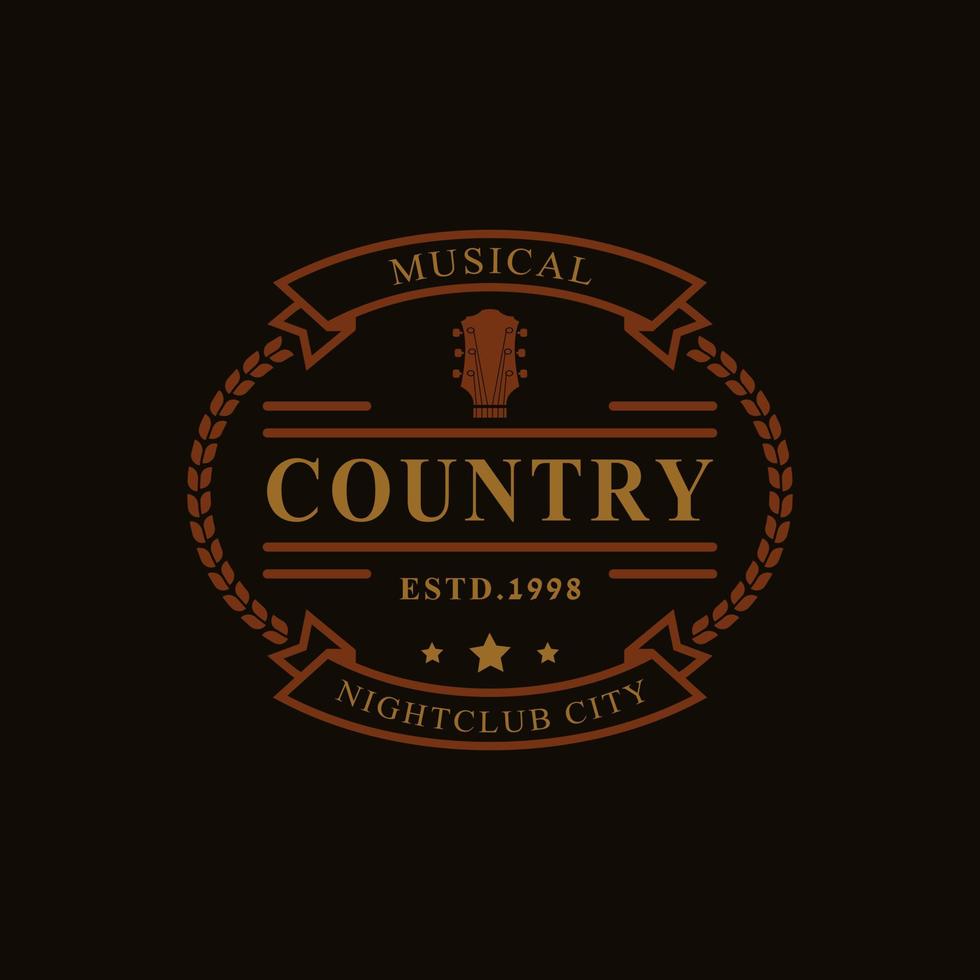 vintage retro badge voor country gitaar muziek western saloon bar cowboy logo embleem symbool vector