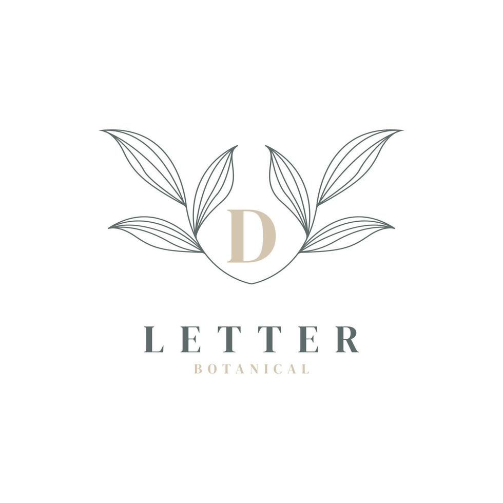 eerste letter d bloemen en botanisch logo. natuurblad vrouwelijk voor schoonheidssalon, massage, cosmetica of spa icoon symbool vector