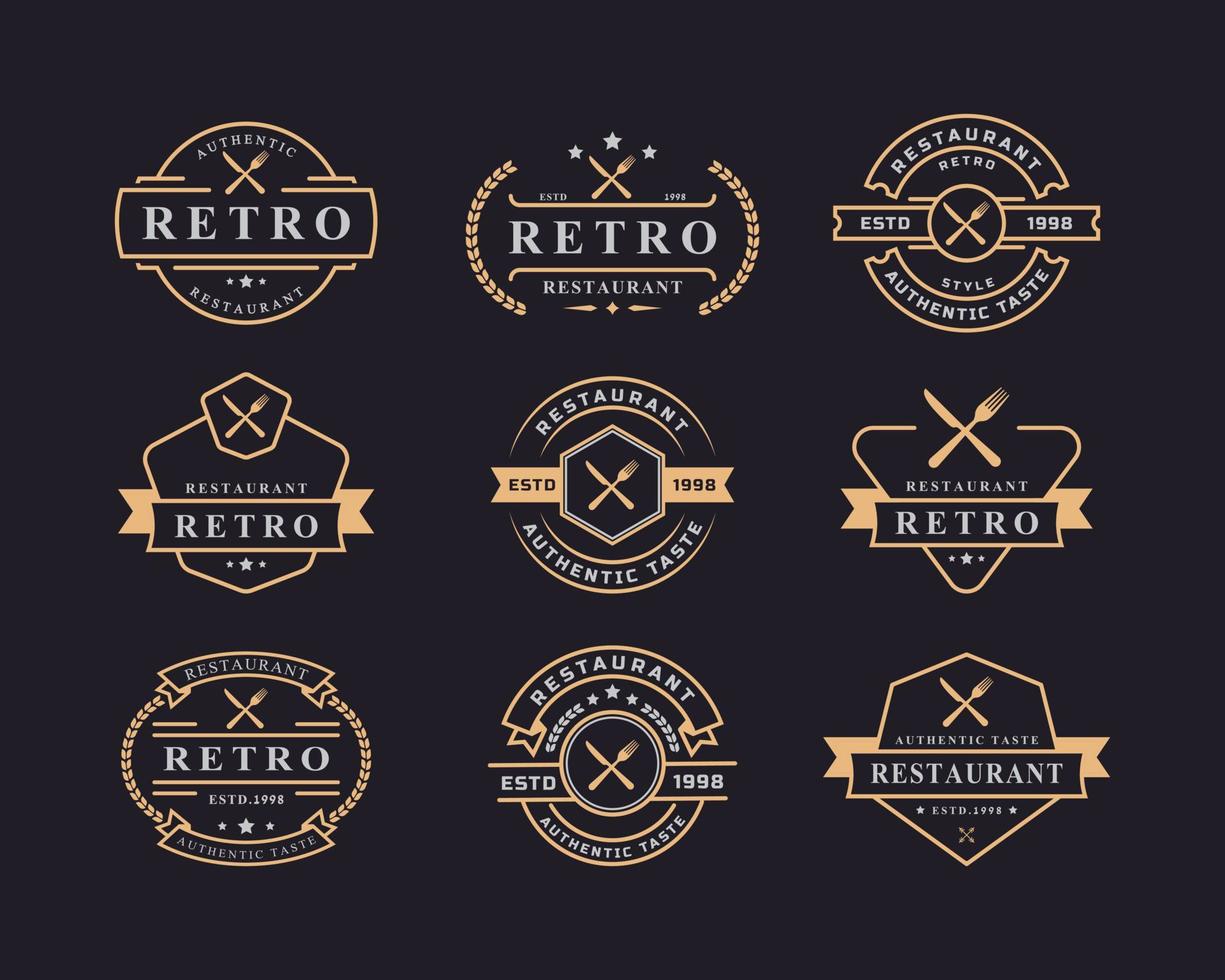 set van vintage retro badge gekruist lepel vork mes rustiek voor keuken voedsel menu schotel restaurant logo ontwerp sjabloon element vector