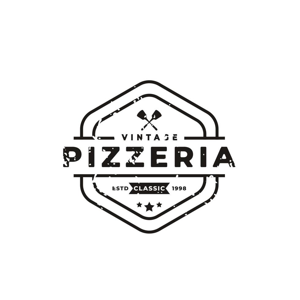 vintage klassiek embleem badge spatel pizza pizzeria logo ontwerp inspiratie vector