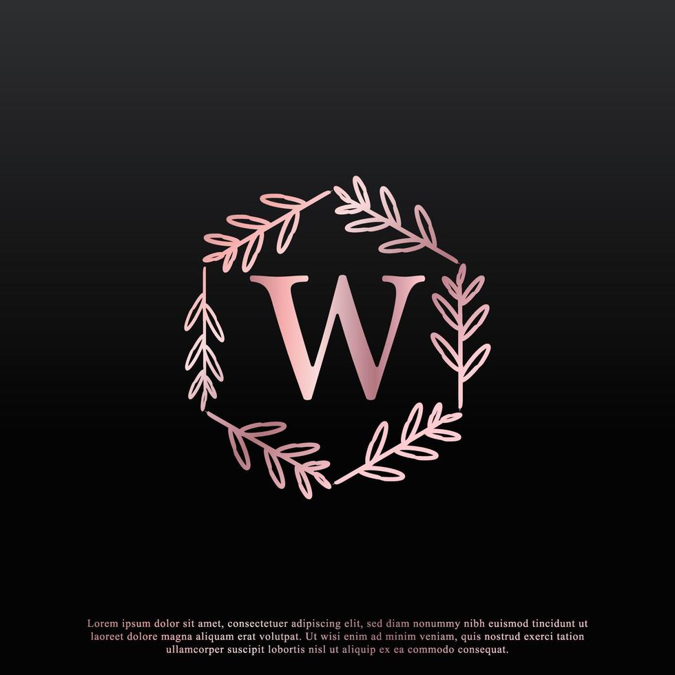 elegant w-letter zeshoekig bloemenlogo met creatieve elegante bladmonogram-taklijn en roze zwarte kleur. bruikbaar voor bedrijfs-, mode-, cosmetica-, spa-, wetenschaps-, medische en natuurlogo's. vector