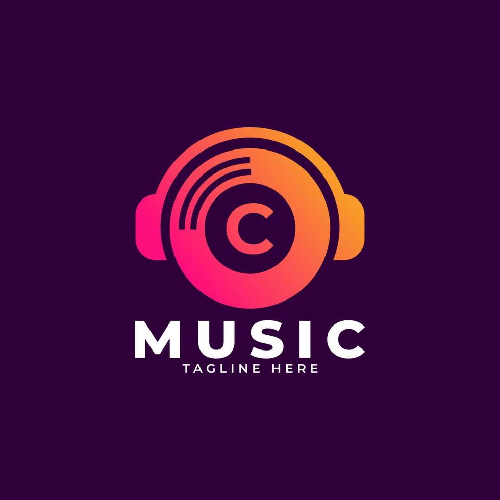 muziek logo icoon. eerste letter c muziek logo-ontwerpelement sjabloon. vector