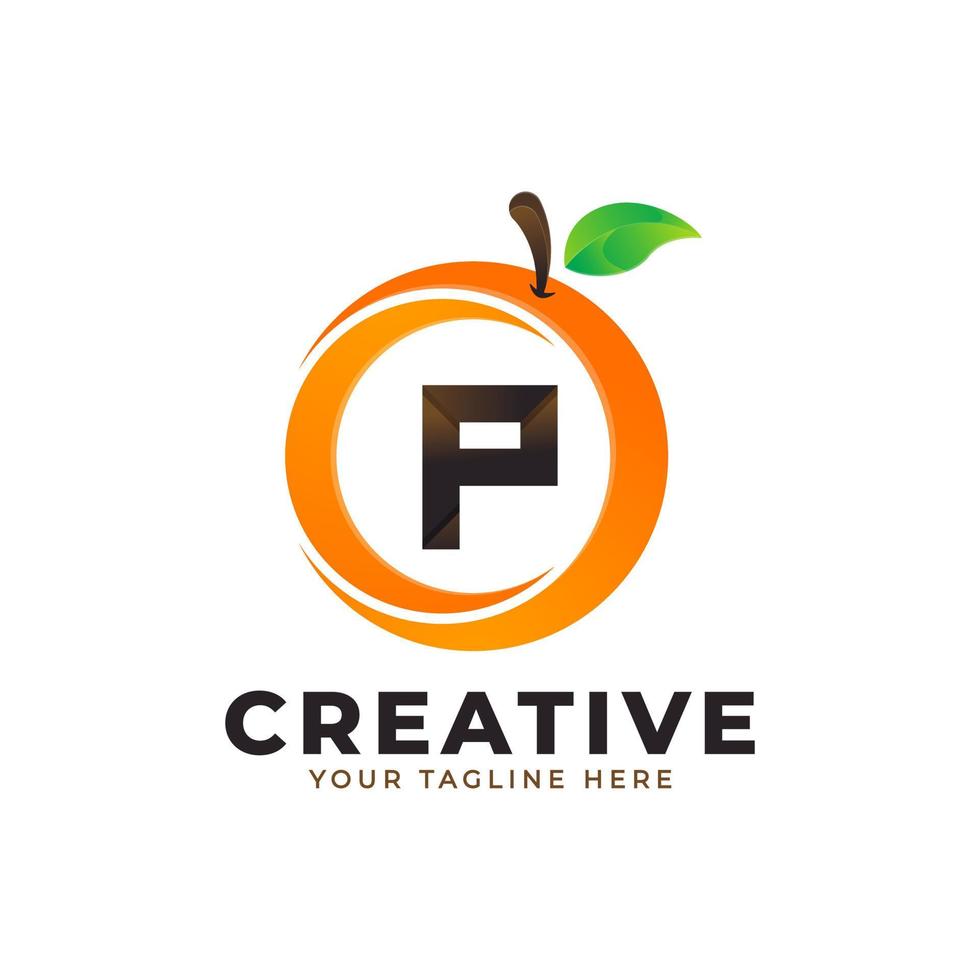 letter p-logo in vers oranje fruit met moderne stijl. merk identiteit logo's ontwerpen vector illustratie sjabloon