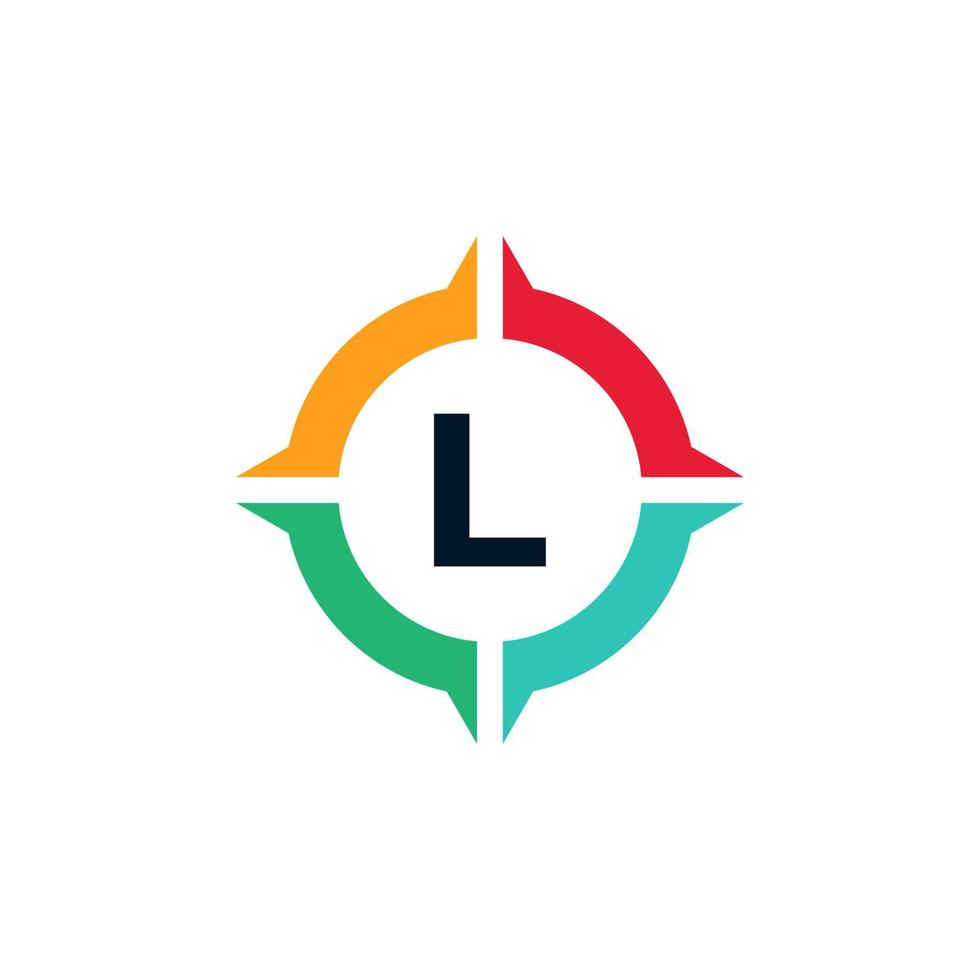kleurrijke letter l binnen kompas logo ontwerpsjabloon element vector