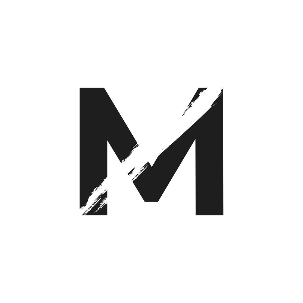 letter m-logo met witte schuine streep in zwarte kleur vector sjabloonelement