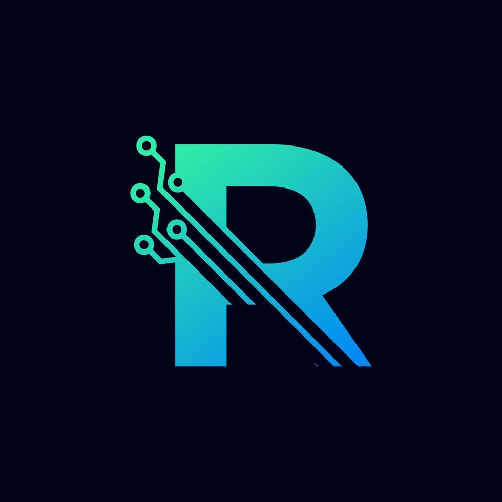 tech letter r-logo. futuristische vector logo sjabloon met groene en blauwe kleur voor de kleurovergang. geometrische vorm. bruikbaar voor bedrijfs- en technologielogo's.