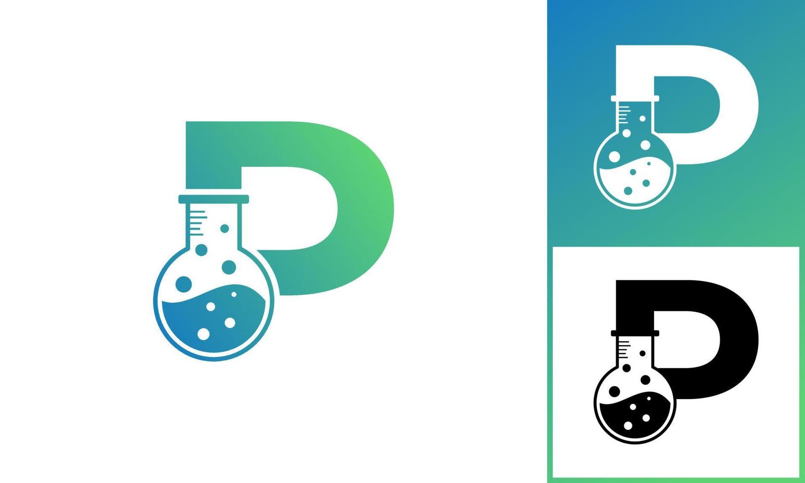 letter p met abstract lab-logo. bruikbaar voor bedrijfs-, wetenschaps-, gezondheidszorg-, medische, laboratorium-, chemische en natuurlogo's. vector