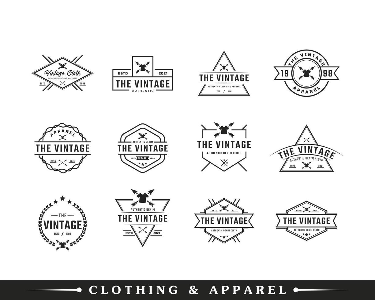 set van klassieke vintage retro label badge voor kleding kleding logo embleem ontwerp sjabloon element vector