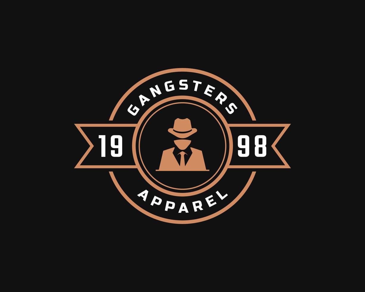 klassieke vintage retro label-badge voor inspiratie voor gangsters en maffia-logo-ontwerp. man in zwart pak symbool vector