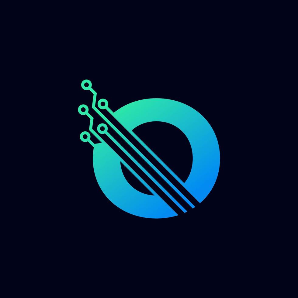 tech letter o-logo. futuristische vector logo sjabloon met groene en blauwe kleur voor de kleurovergang. geometrische vorm. bruikbaar voor bedrijfs- en technologielogo's.