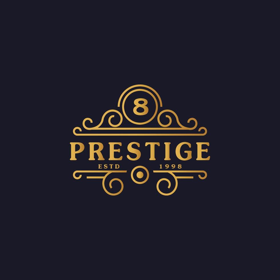 nummer 8 luxe logo bloeit kalligrafische elegante ornamentlijnen. zakelijk teken, identiteit voor restaurant, royalty, boetiek, café, hotel, heraldisch, sieraden en mode-logo ontwerpsjabloon vector