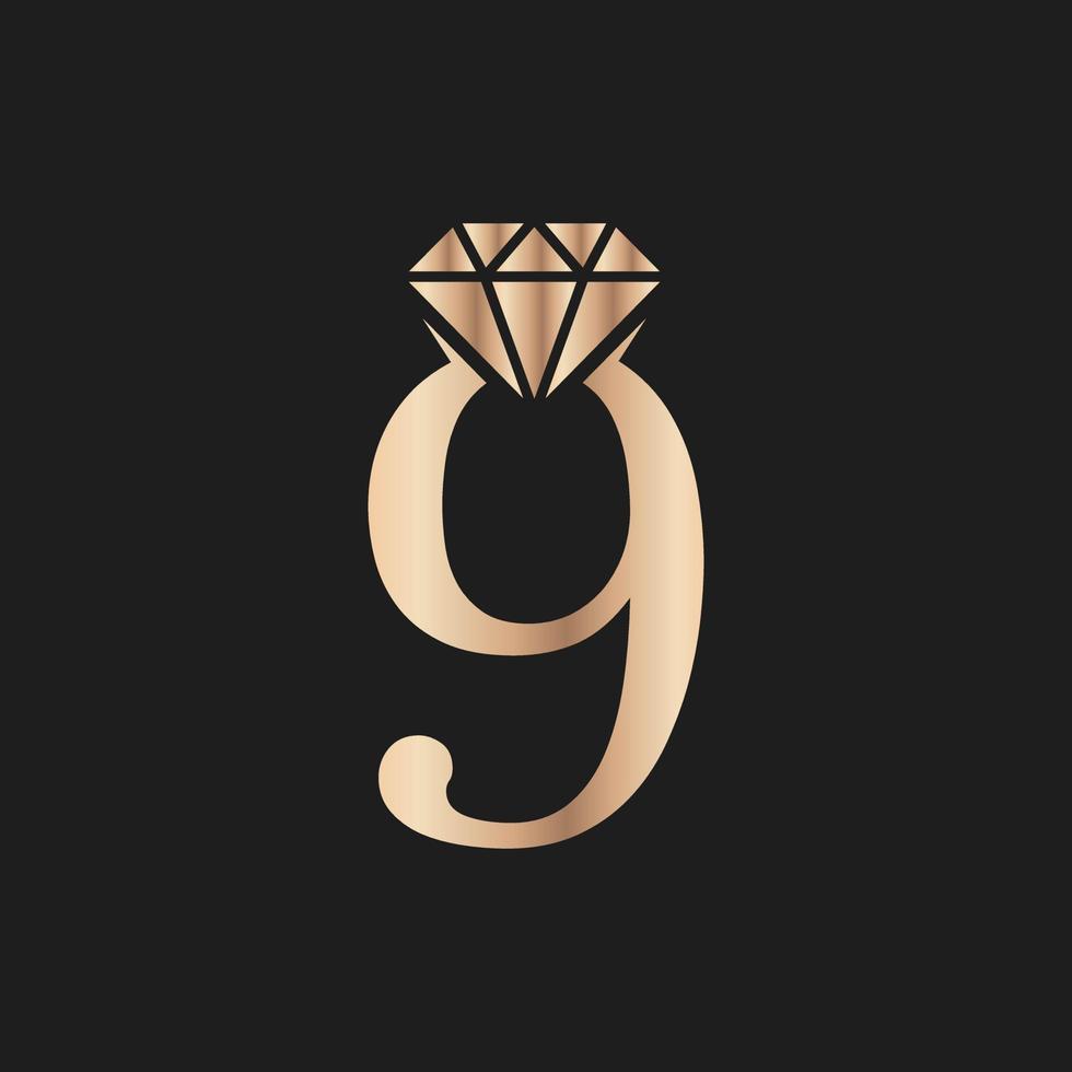 gouden nummer luxe 9 met diamantsymbool. premium diamant logo ontwerp inspiratie vector