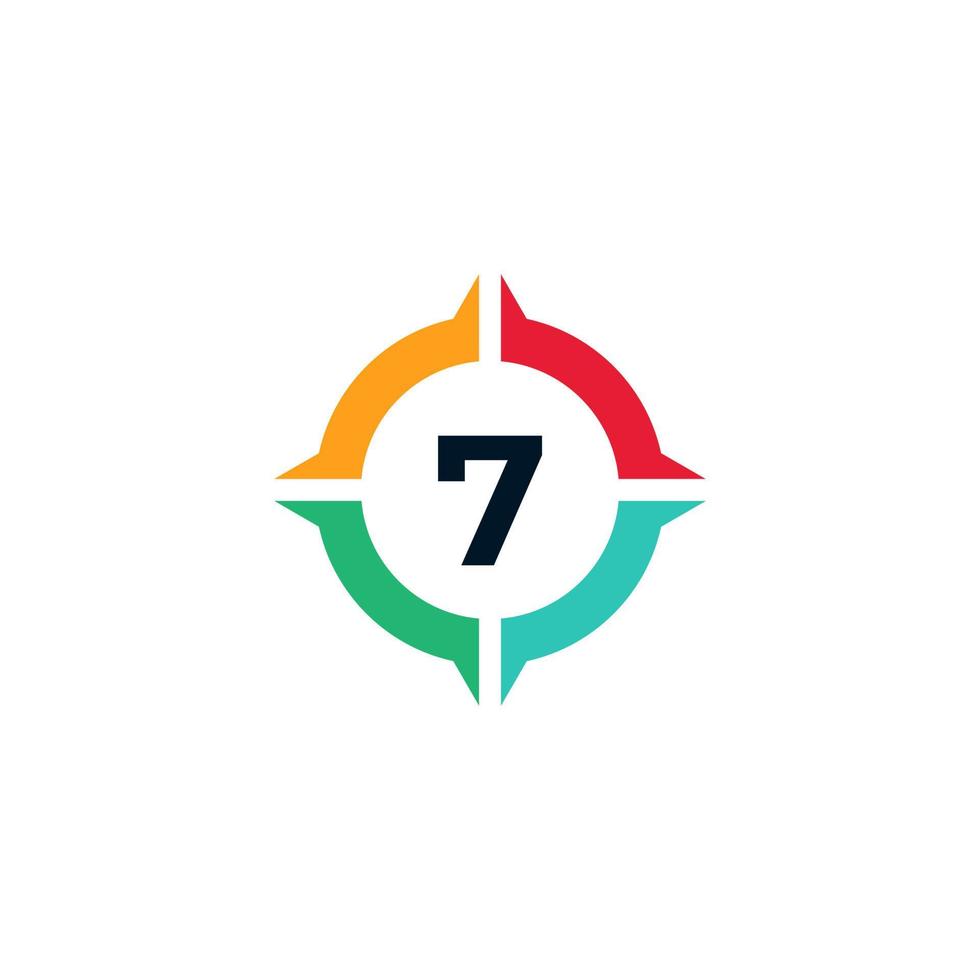 kleurrijk nummer 7 binnen kompas logo ontwerpsjabloon element vector