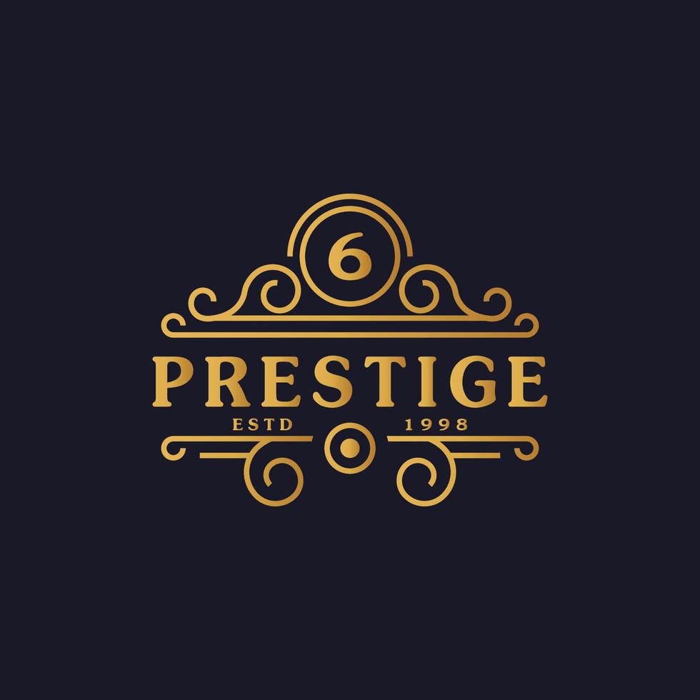 nummer 6 luxe logo bloeit kalligrafische elegante ornamentlijnen. zakelijk teken, identiteit voor restaurant, royalty, boetiek, café, hotel, heraldisch, sieraden en mode-logo ontwerpsjabloon vector