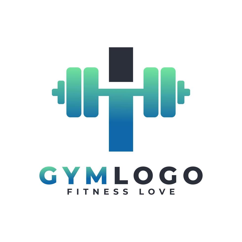 letter i-logo met barbell. sportschool logo. het opheffen van vectorembleemontwerp voor gymnastiek en fitness. alfabet letter logo sjabloon vector