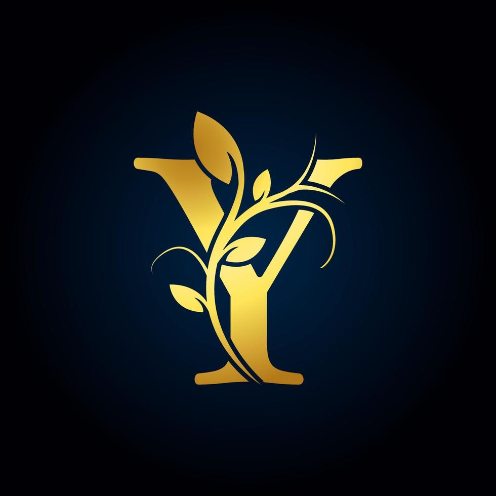 elegant en luxe logo. gouden bloemen alfabet logo met bloemen bladeren. perfect voor mode, sieraden, schoonheidssalon, cosmetica, spa, boetiek, bruiloft, postzegel, hotel- en restaurantlogo. vector