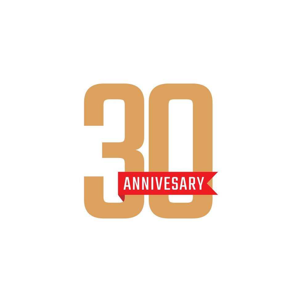 30-jarig jubileumfeest met rood lint vector. de gelukkige verjaardagsgroet viert de illustratie van het sjabloonontwerp vector