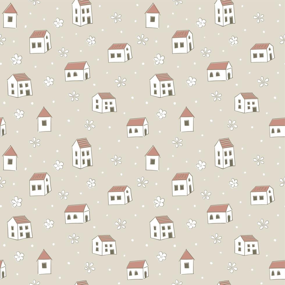 huis naadloos patroon. kinder cartoon achtergrond. leuke monochrome print. pastel palet. vector