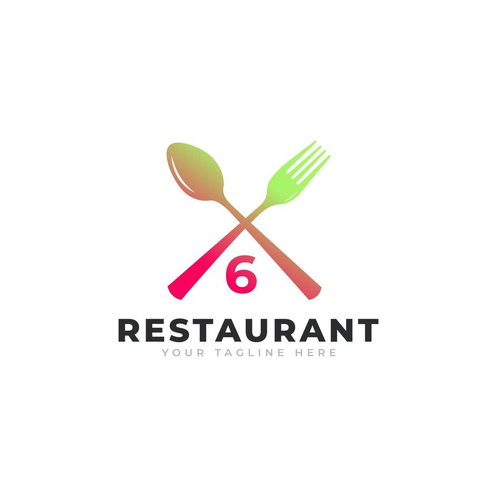 restaurantlogo. nummer 6 met lepelvork voor restaurant logo pictogram ontwerpsjabloon vector