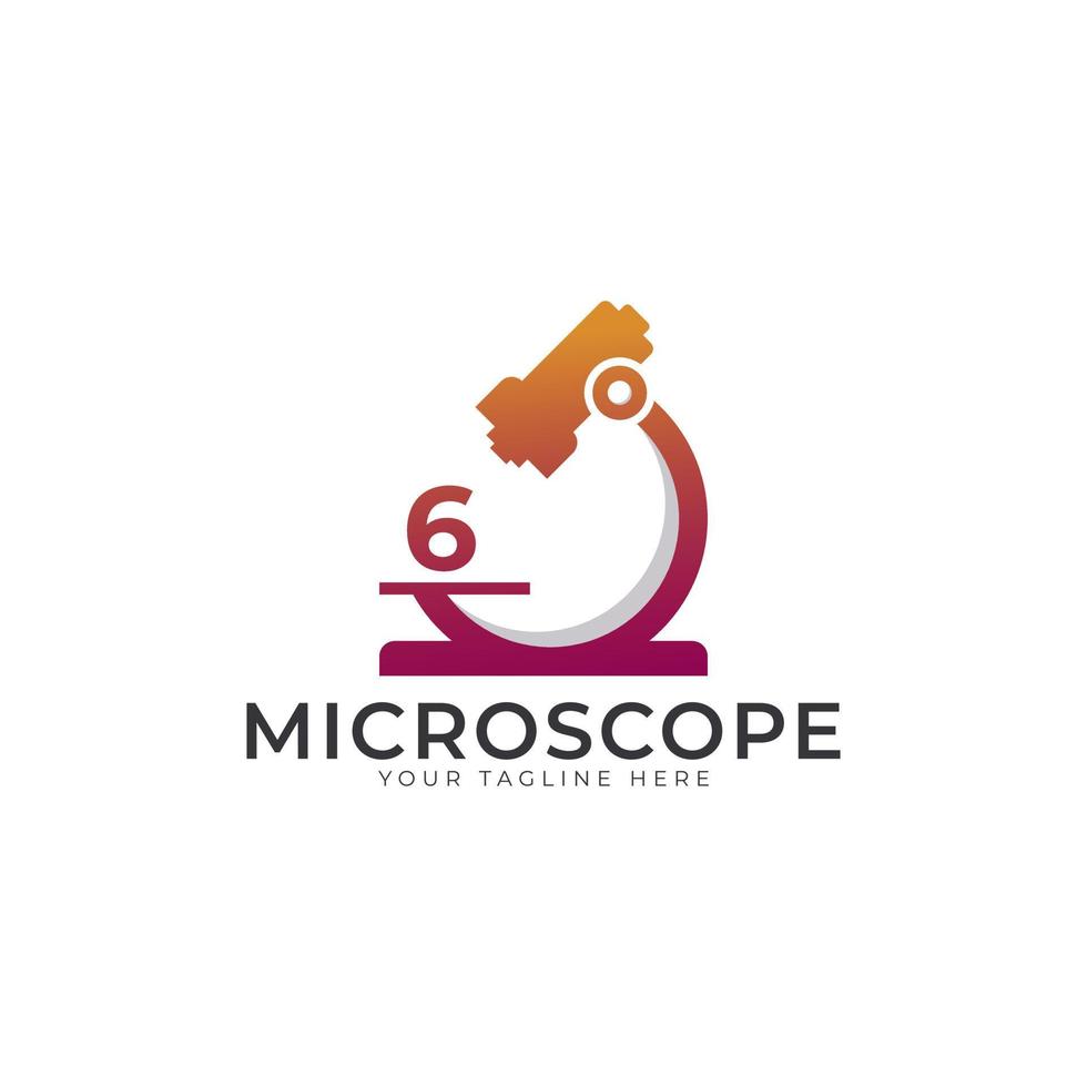 laboratorium logo. nummer 6 Microscoop logo-ontwerpelement sjabloon. vector