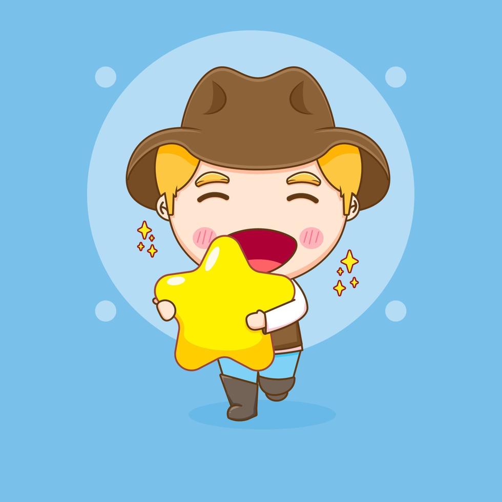 illustratie schattig sheriff of cowboy chibi stripfiguur vector