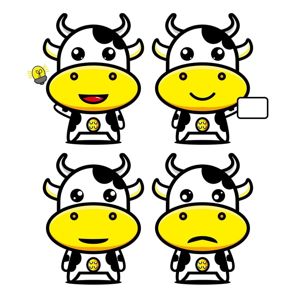 set collectie van schattige koe mascotte ontwerp karakter. geïsoleerd op een witte achtergrond. schattig karakter mascotte logo idee bundel concept vector