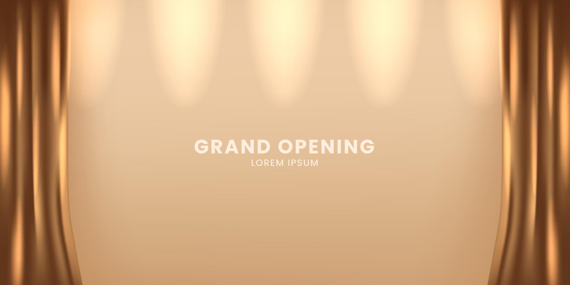 grootse openingsbanner met gouden gordijn vector