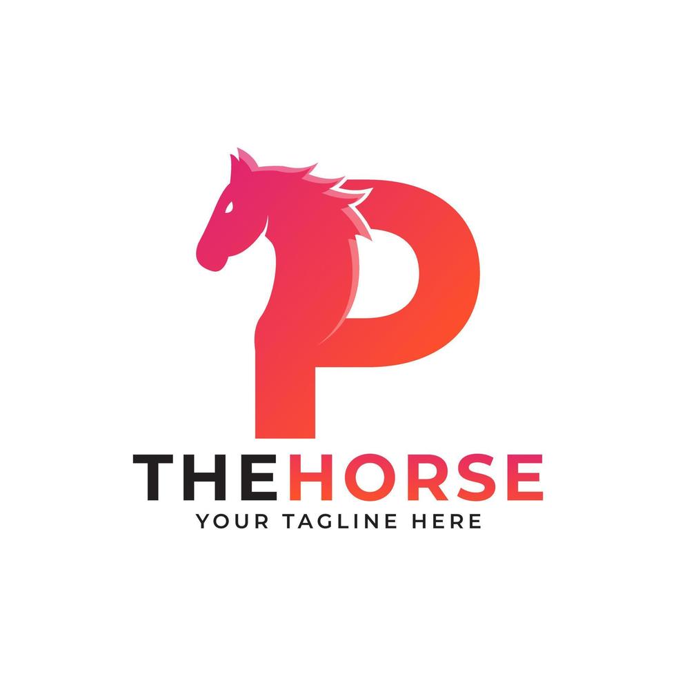 creatieve beginletter p met paard of hengst hoofd logo vector concept