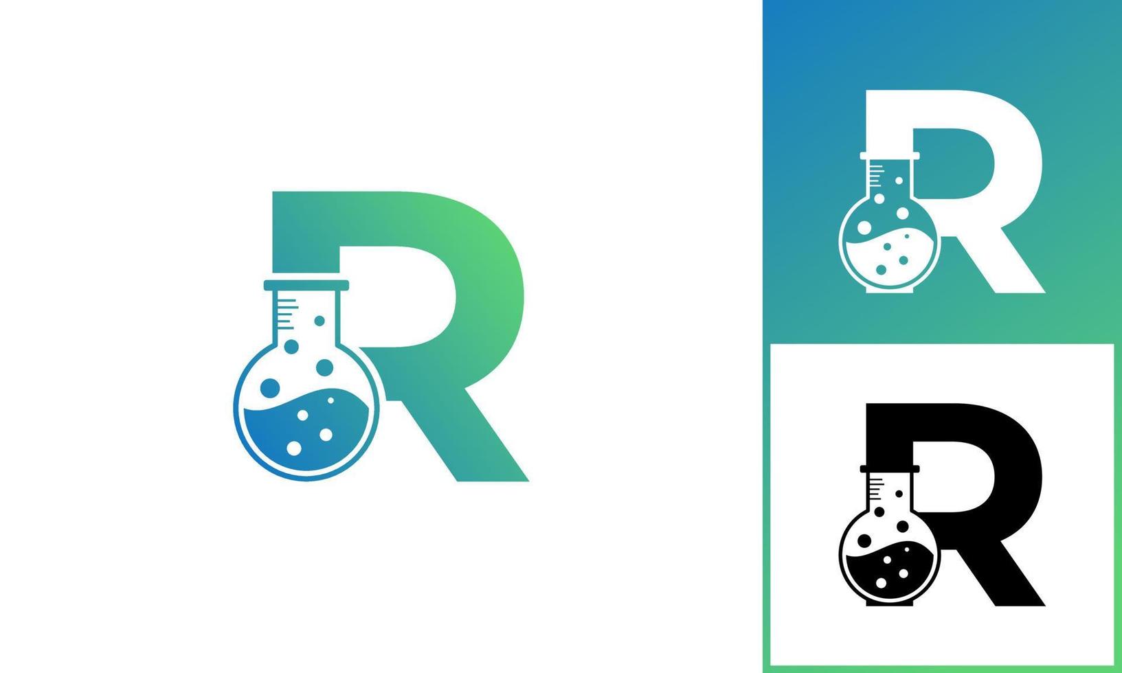 letter r met abstract lab-logo. bruikbaar voor bedrijfs-, wetenschaps-, gezondheidszorg-, medische, laboratorium-, chemische en natuurlogo's. vector