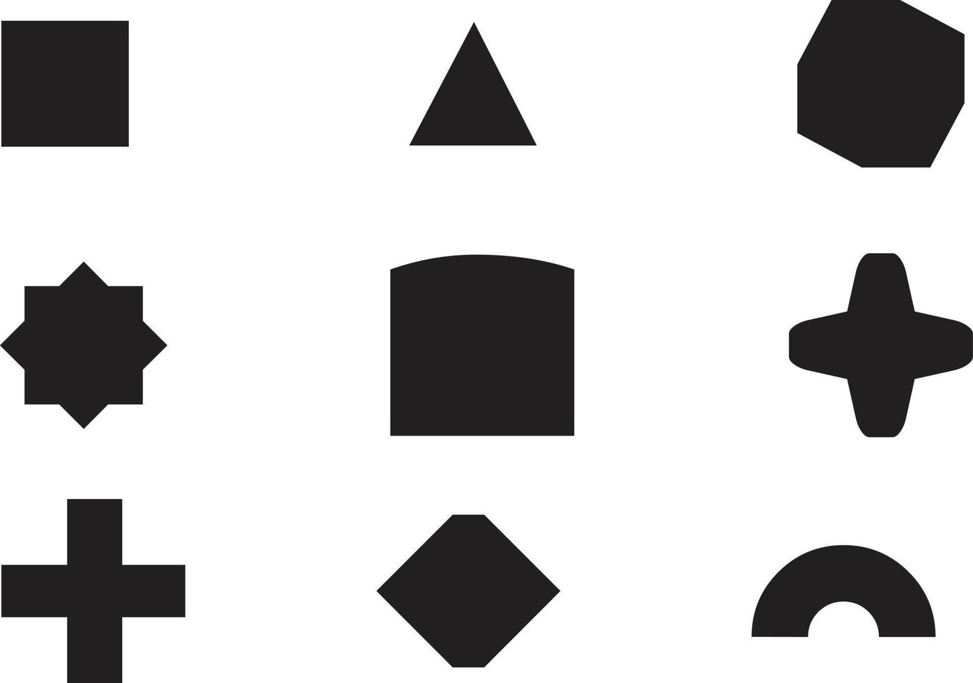 geometrische vormen zwarte silhouet pictogramserie. overzicht cartoon abstracte lege sjabloon voor tekstballon, bericht ballon, tekst opmerking badge, prijskaartje, papier geheugen sticker, denk cloud frame, webbanner vector