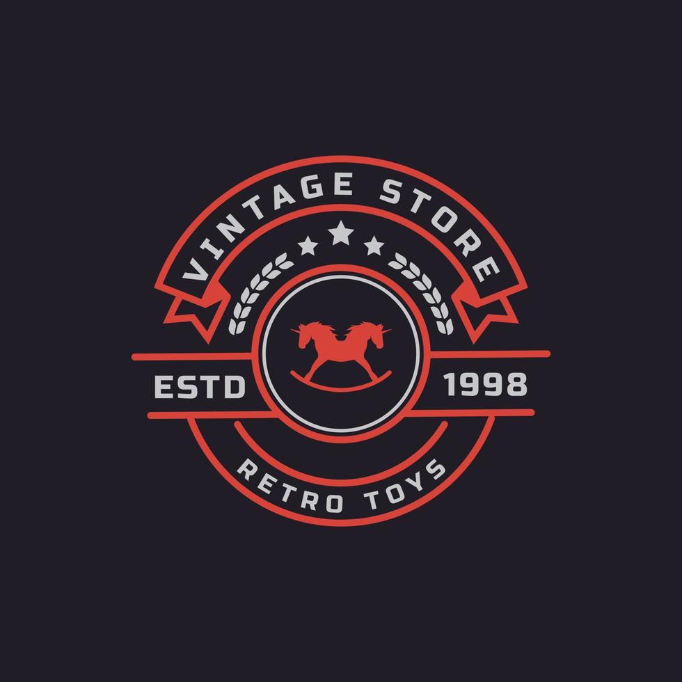 vintage retro-badge voor speelgoed en souvenir-logo-ontwerpsjabloonelement vector