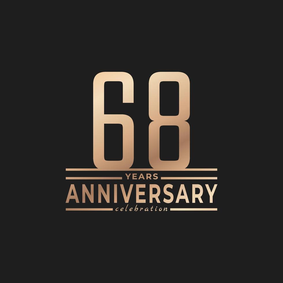 68-jarig jubileumfeest met dunne nummervorm gouden kleur voor feestgebeurtenis, bruiloft, wenskaart en uitnodiging geïsoleerd op donkere achtergrond vector