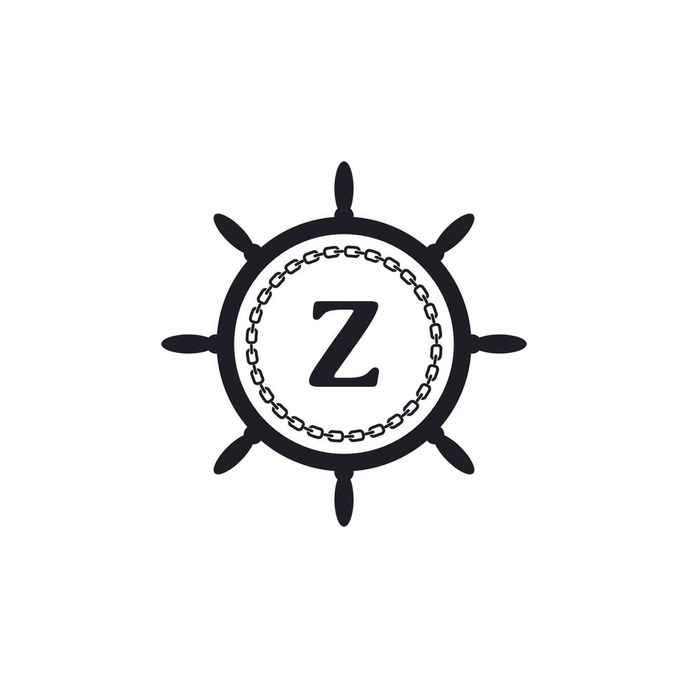 letter z in het stuur van het schip en een cirkelvormig kettingpictogram voor inspiratie voor het nautische logo vector