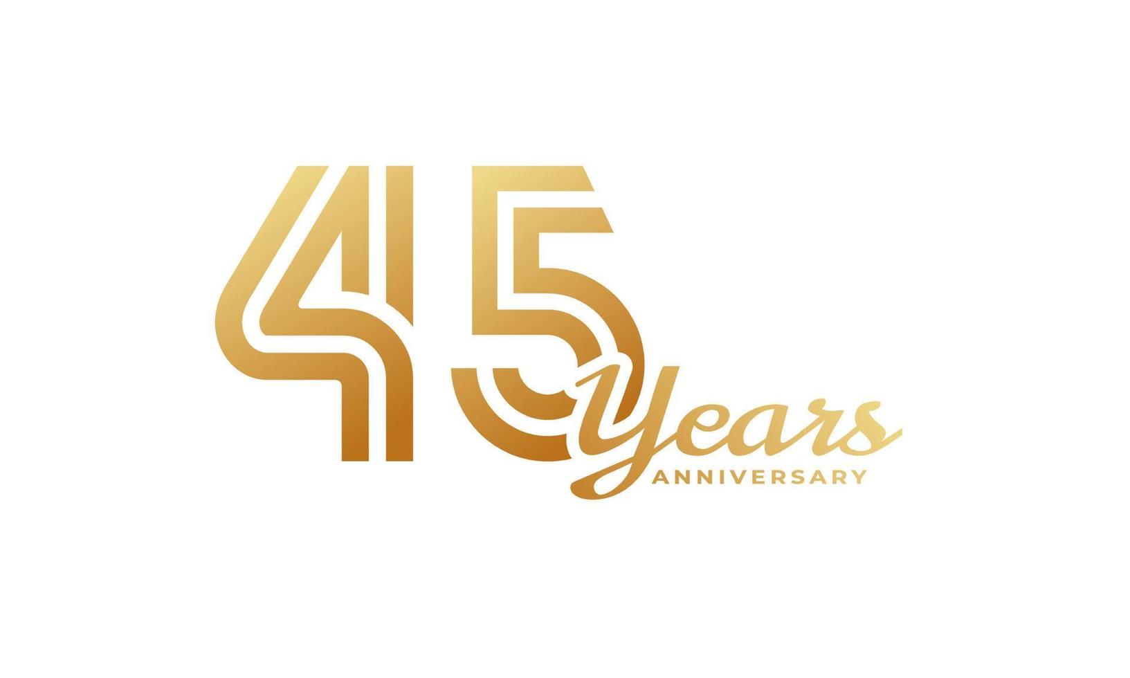 45-jarig jubileumfeest met handschrift gouden kleur voor feestgebeurtenis, bruiloft, wenskaart en uitnodiging geïsoleerd op een witte achtergrond vector