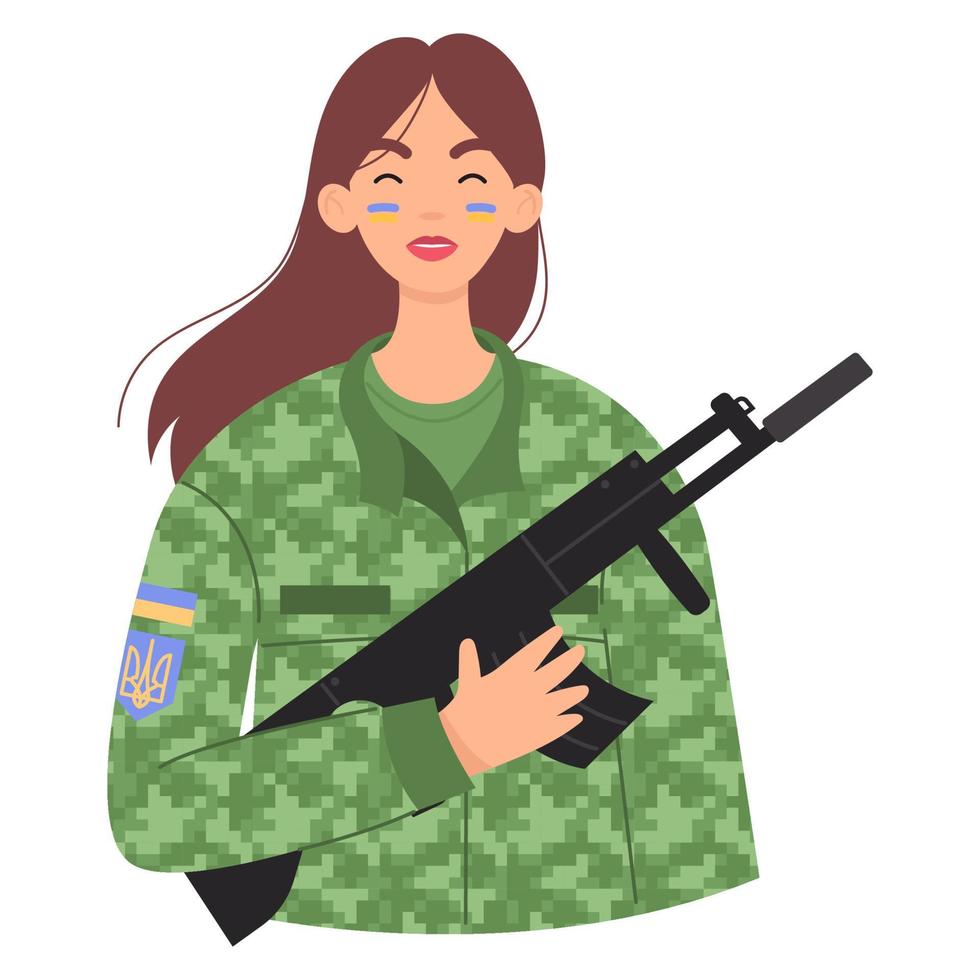 Oekraïense vrouwelijke soldaat. militaire vrouw met pistool of geweer. stop oorlog in oekraïne. vector