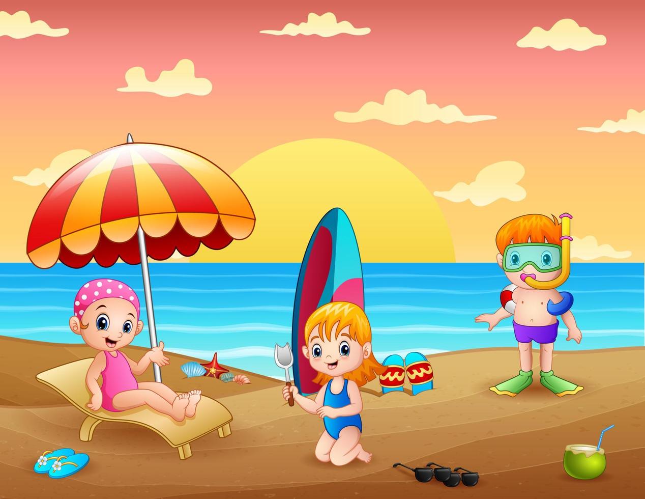 zomervakantie met kinderen op tropisch strand vector