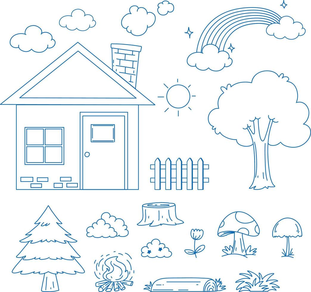een papier met een doodle ontwerp van het huis en de boom vector