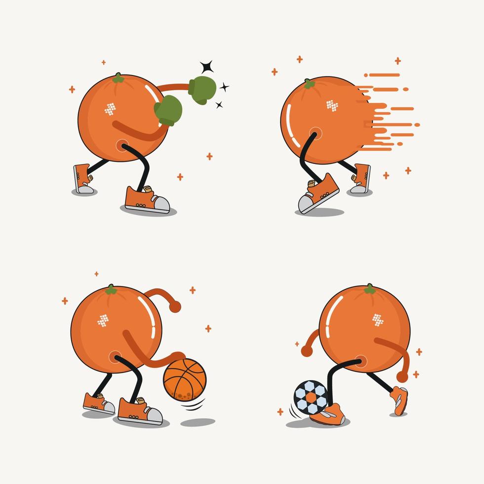 oranje fruit stripfiguur in sport vector