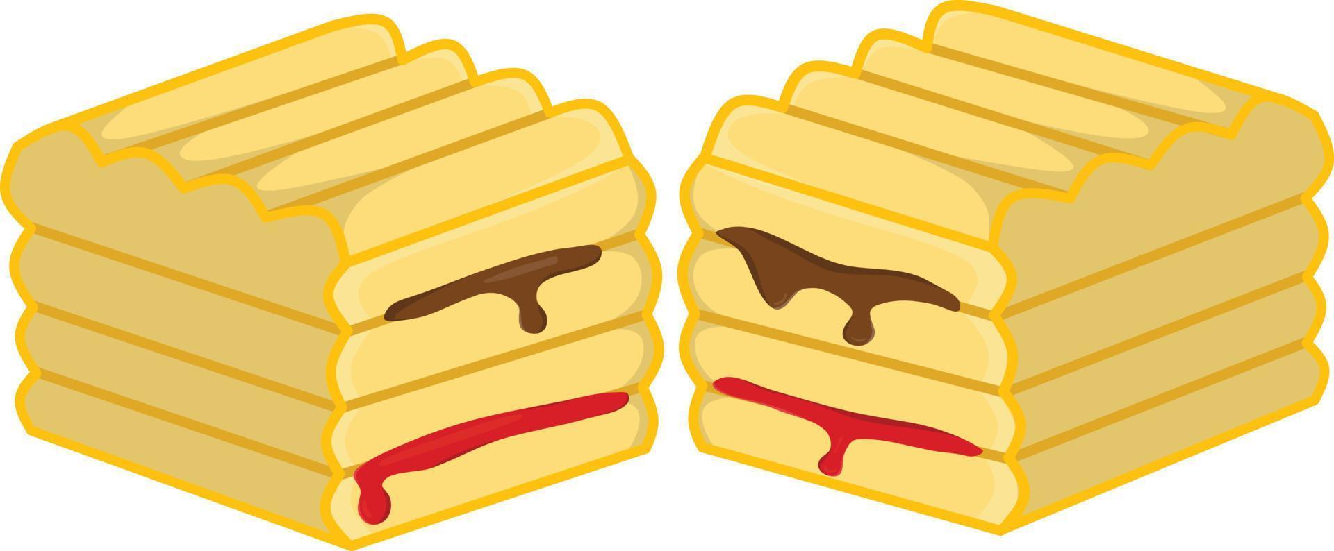 broodtoast met chocolade en aardbeienjam erin, kan worden gebruikt voor logo's, pictogrammen en illustraties van voedsel en restaurants, maar ook voor bedrijven. vector