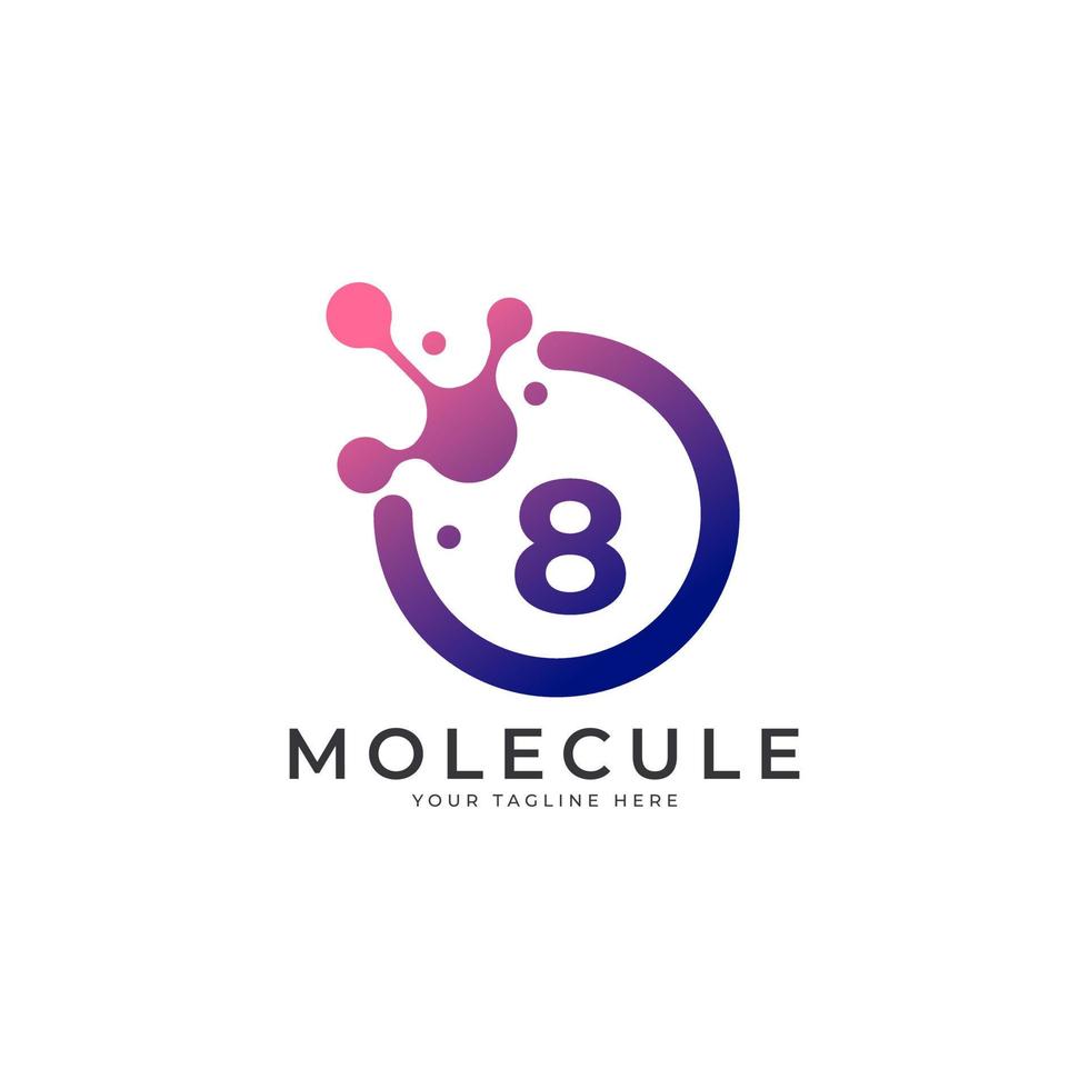 medisch embleem. nummer 8 molecuul logo-ontwerpelement sjabloon. vector