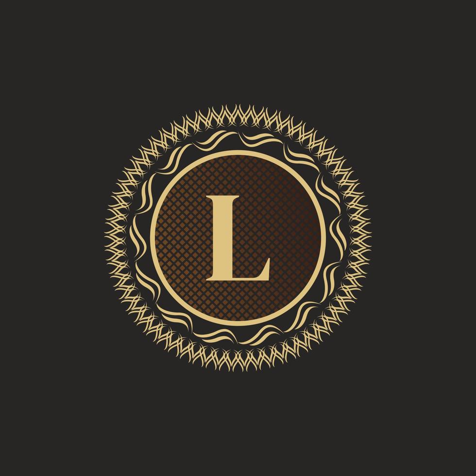 embleem letter l gouden monogram ontwerp. luxe volumetrische logo sjabloon. 3D-lijn ornament voor uithangbord, badge, crest, label, boutique merk, hotel, restaurant, heraldisch. vector illustratie